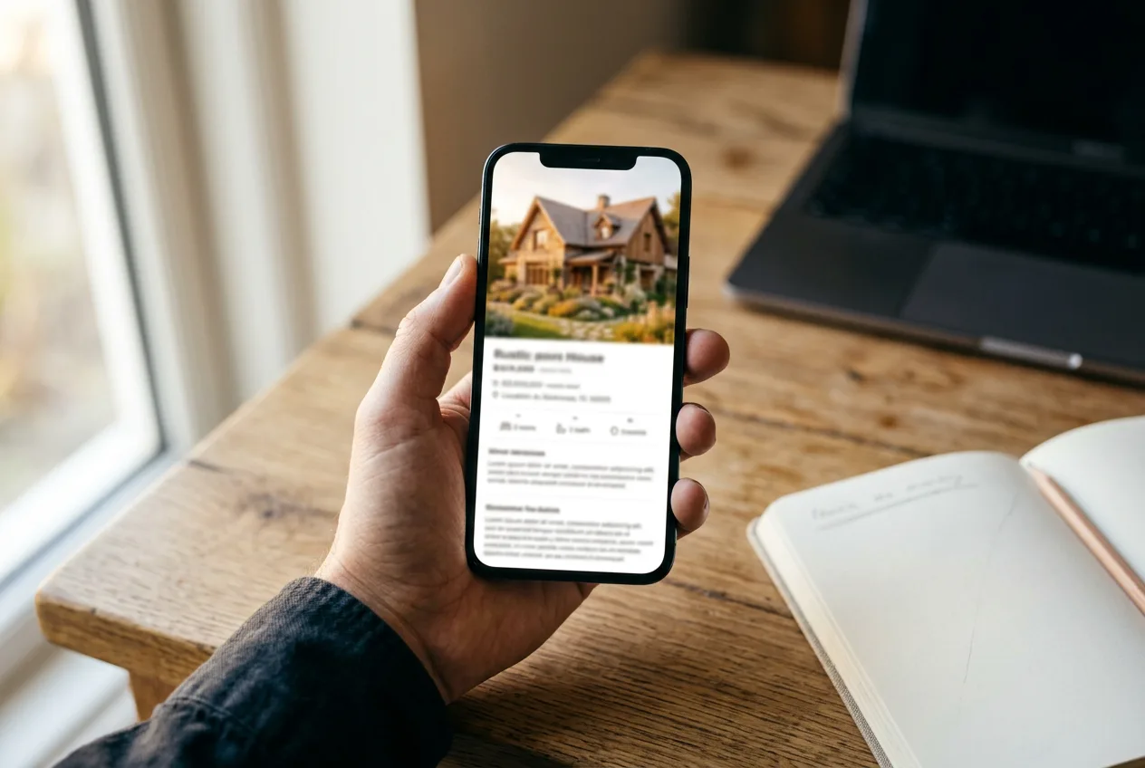 Smartphone mit Objektanzeige über einem Schreibtisch